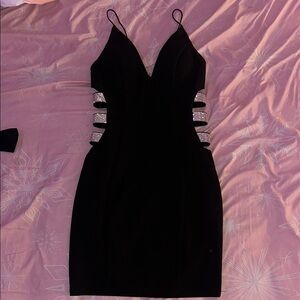 Windsor Black Bodycon Mini Dress with Sparkly Cutout Details